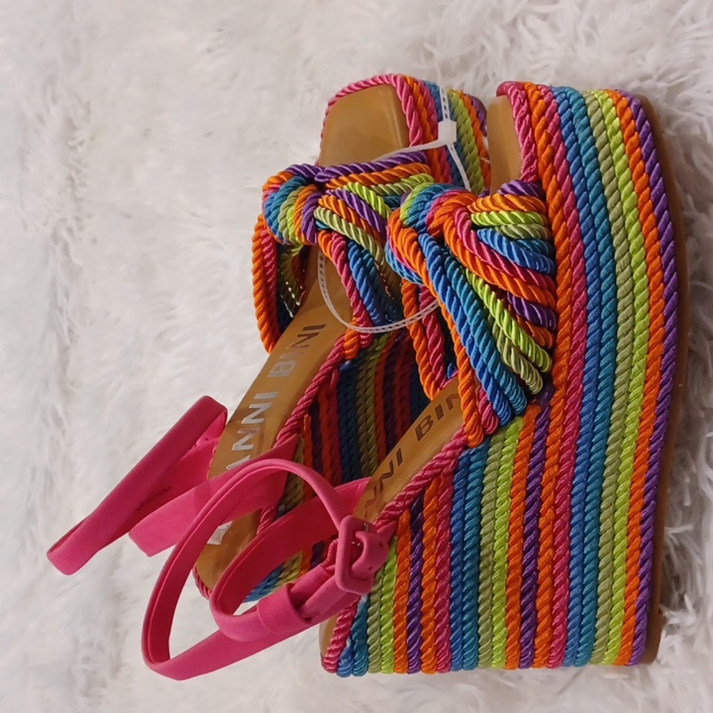 Gianni Bini Rainbow Striped Platform Sandals with Pink Straps - Picture 8 of 16